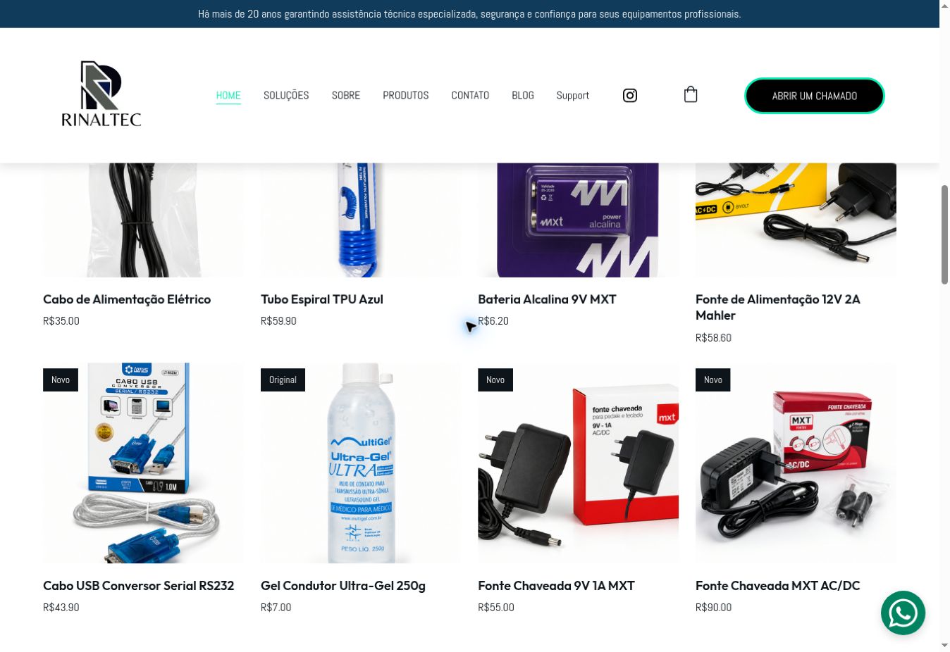 Loja virtual integrada ao site da Rinaltec